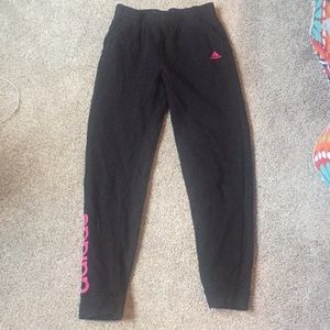 Black and pink adidas sweatpants size 14 kids